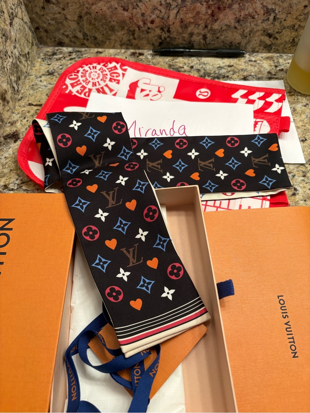 Louis Vuitton cream multicolor monogram silk bandeau game on full set - Picture 2 of 7